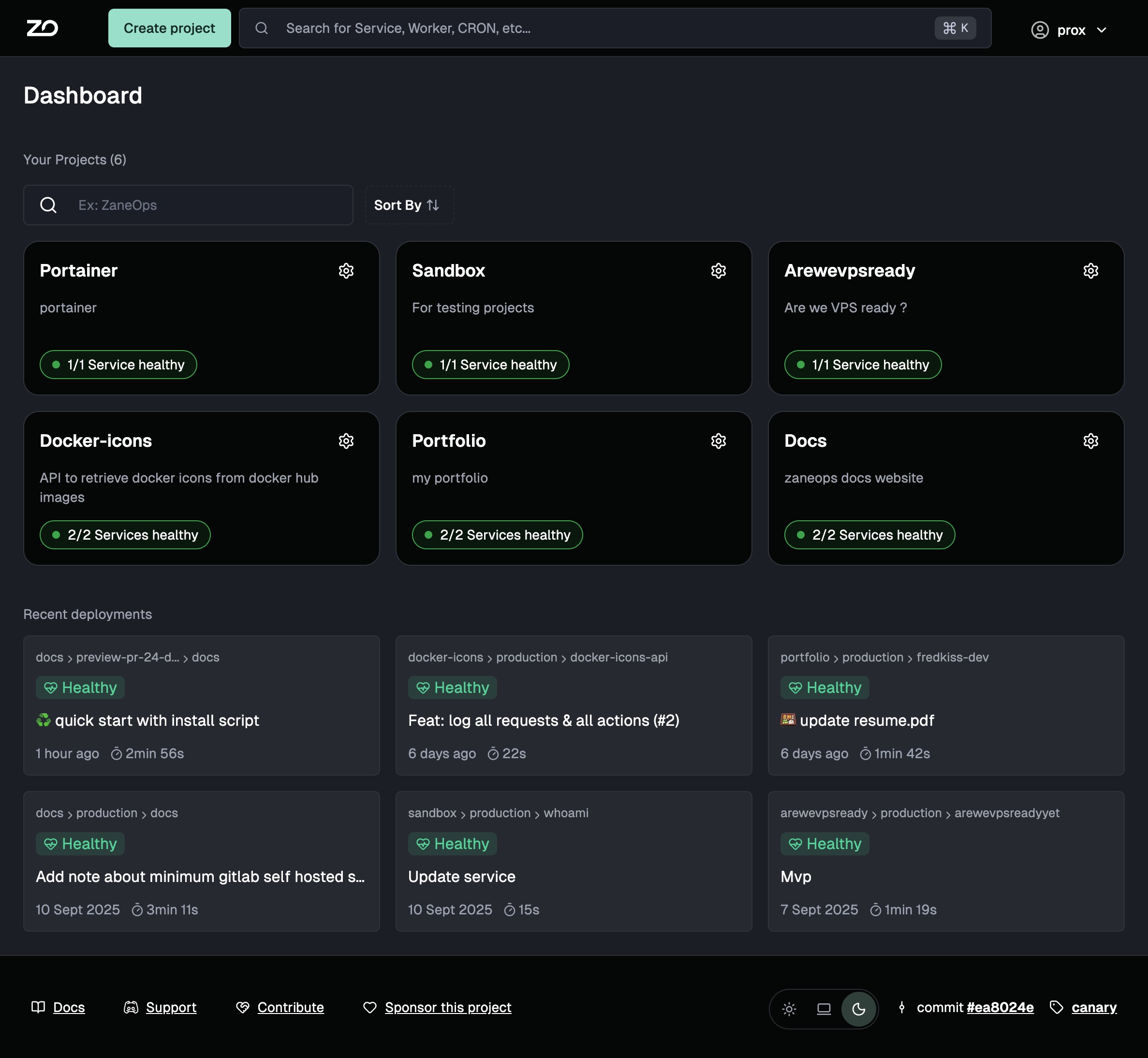 ZaneOps dashboard