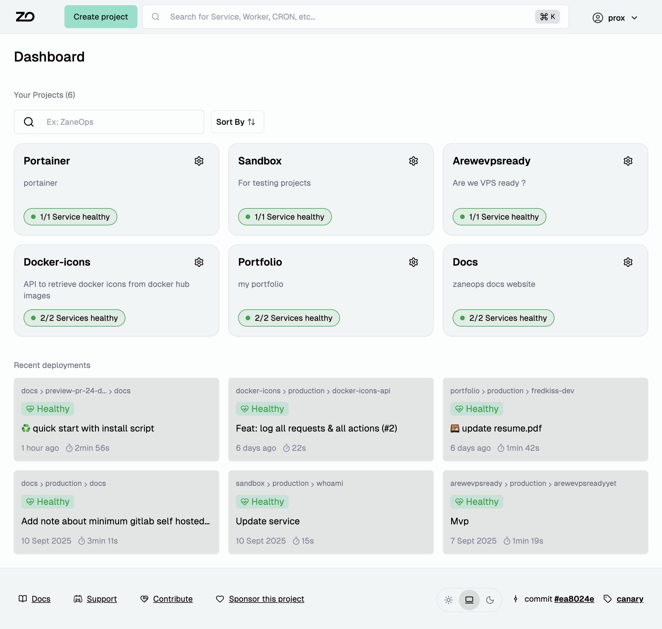 ZaneOps dashboard