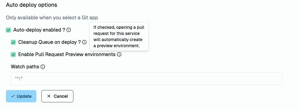 Auto-deploy settings