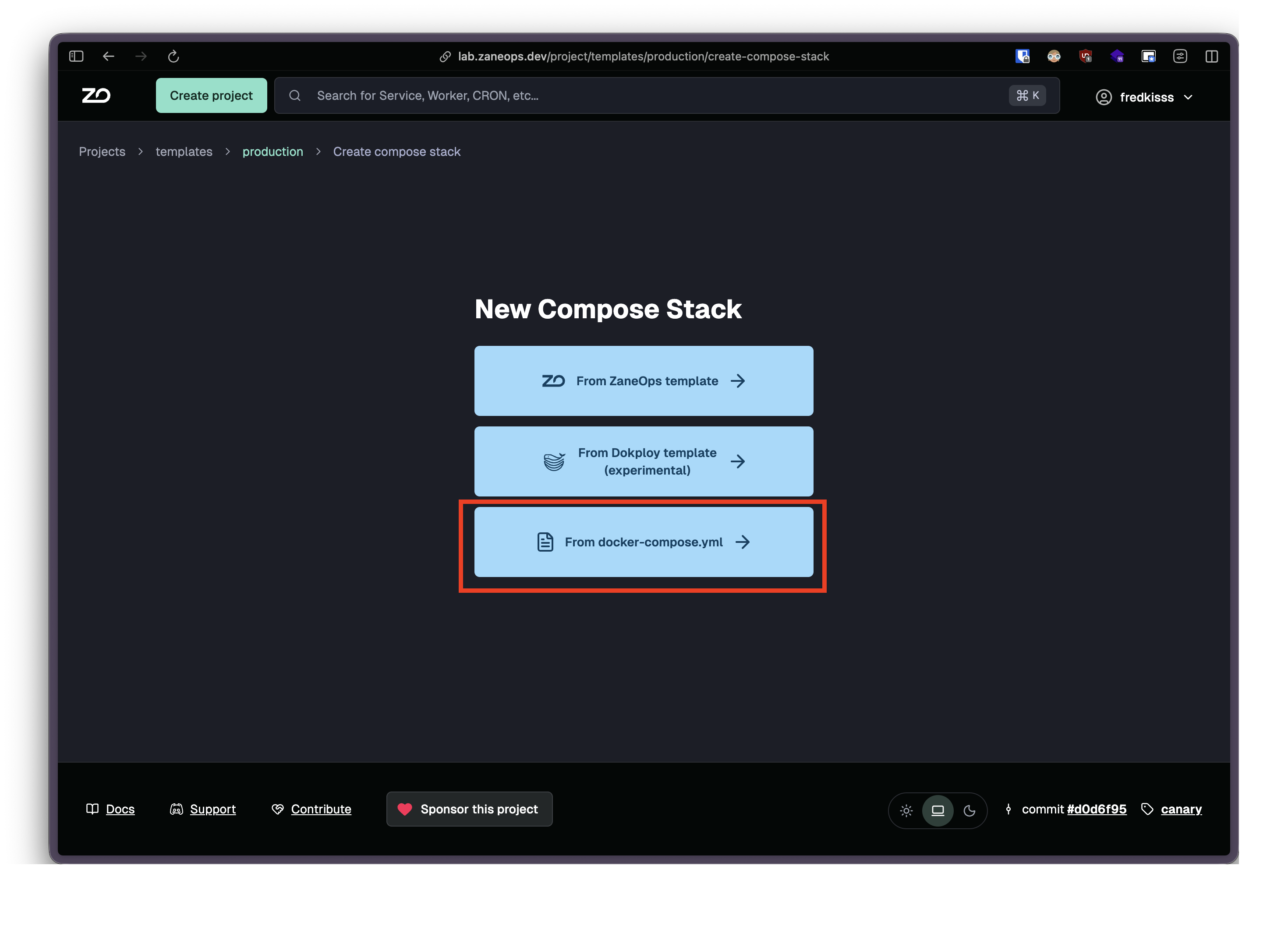 Create from docker-compose.yml