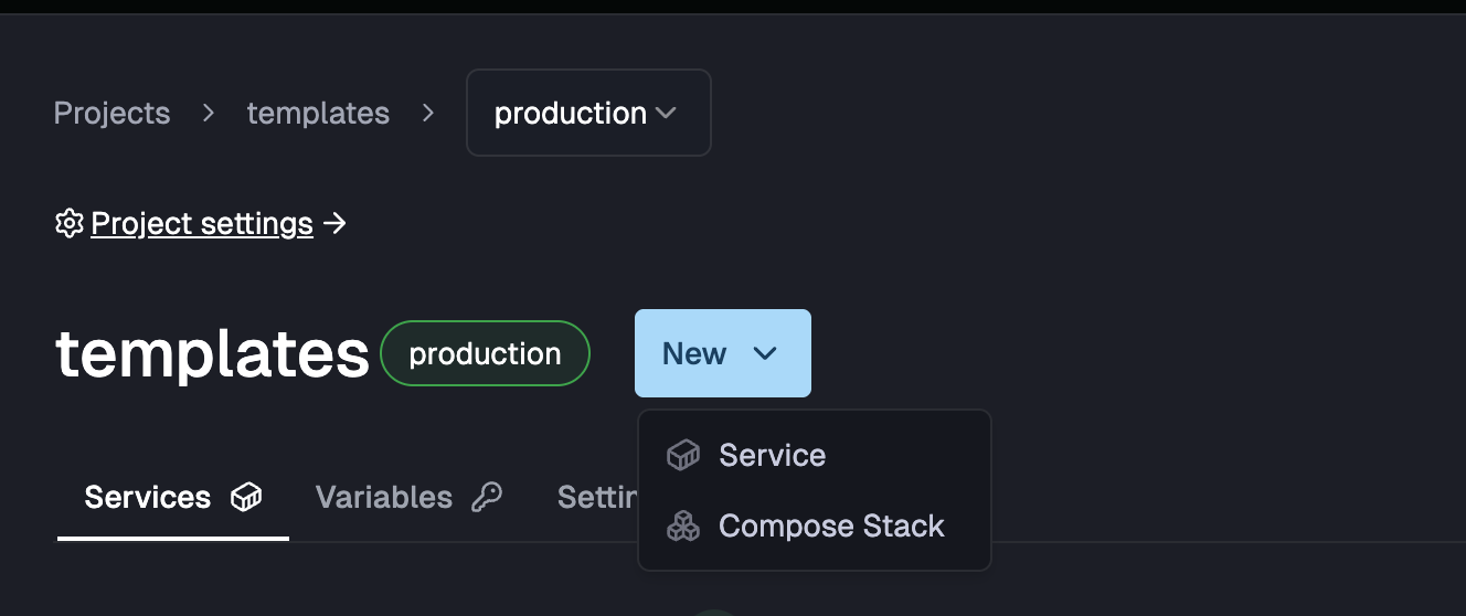 Select new compose stack