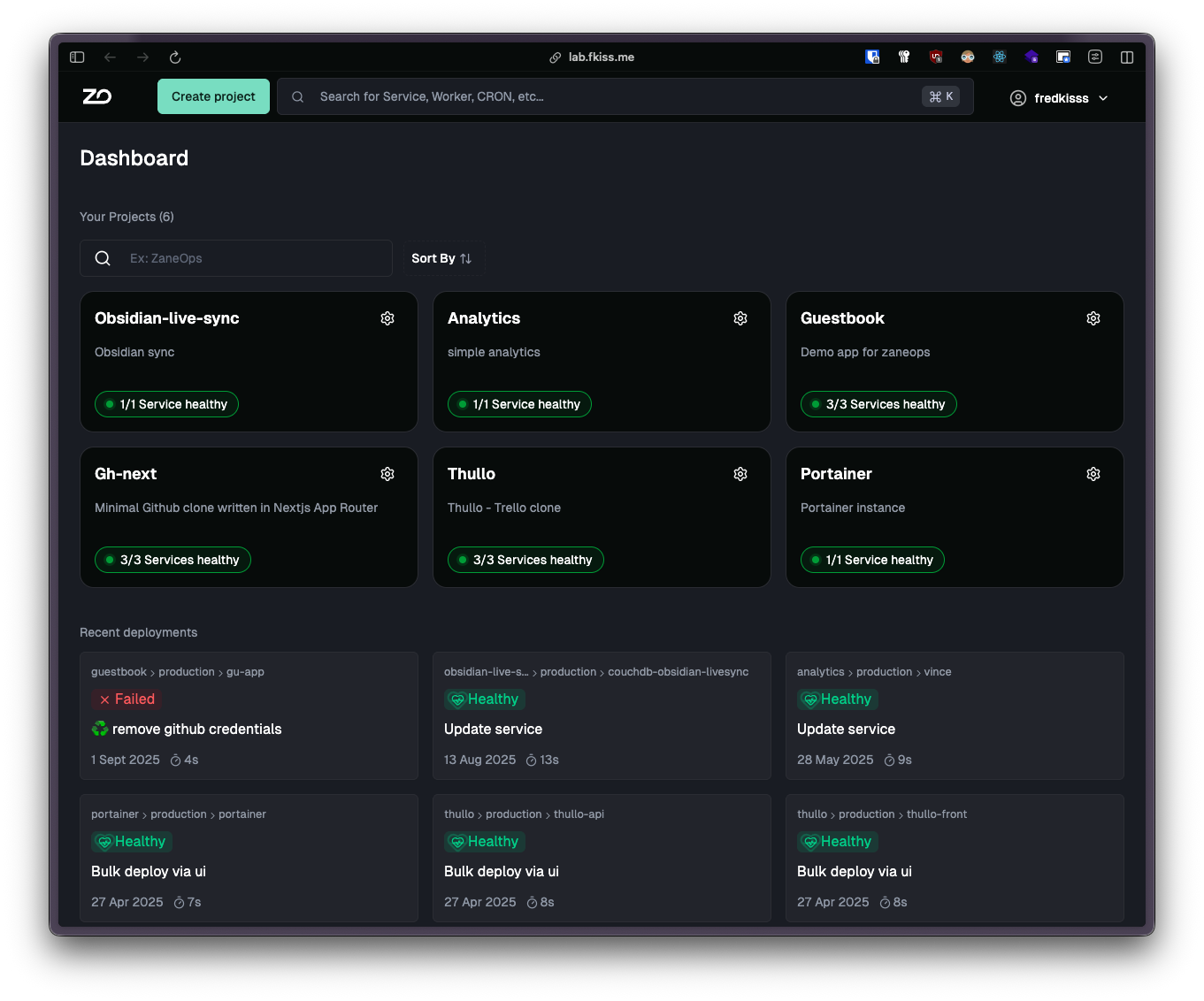 Dashboard page