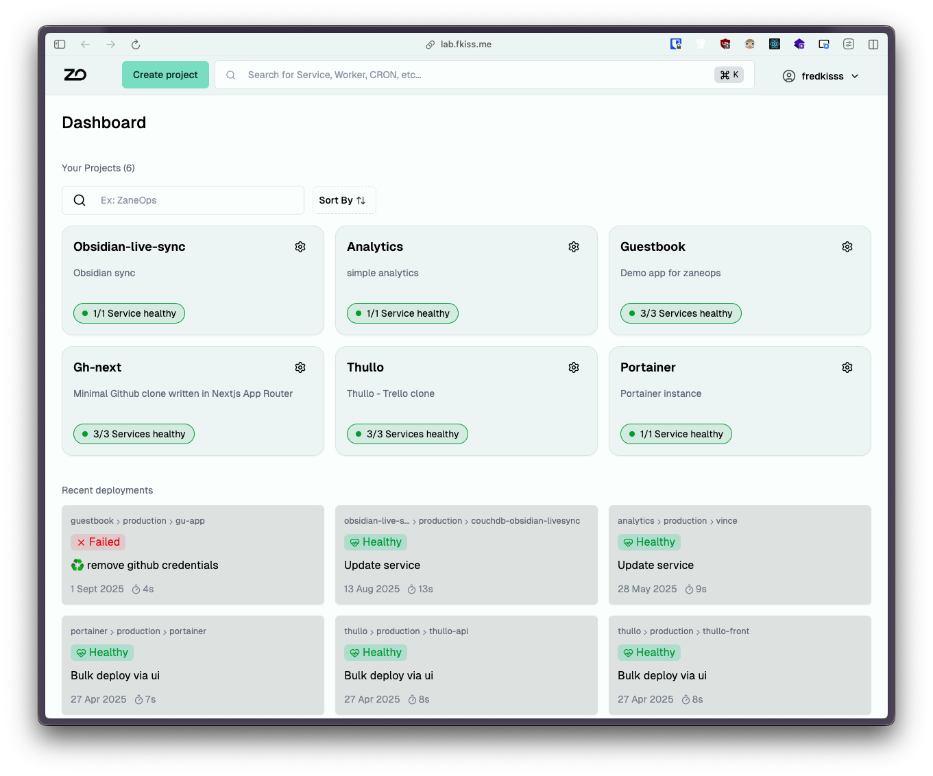 Dashboard page