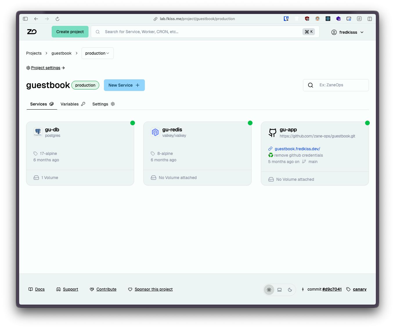 New project detail page