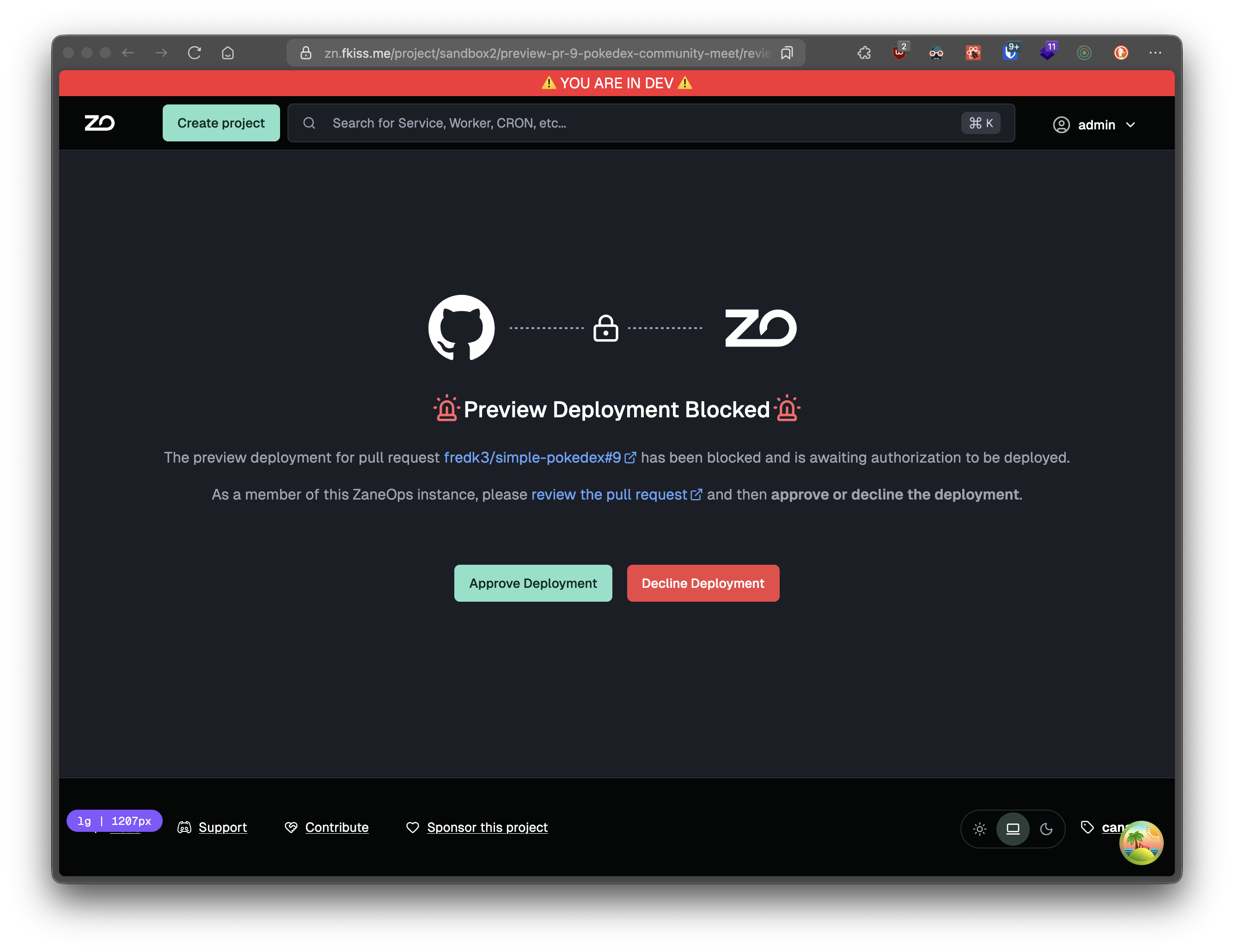 Preview deployment blocked UI