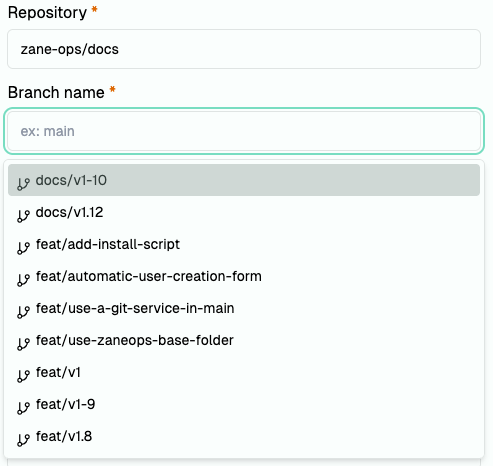 Autocomplete git branches for a repository