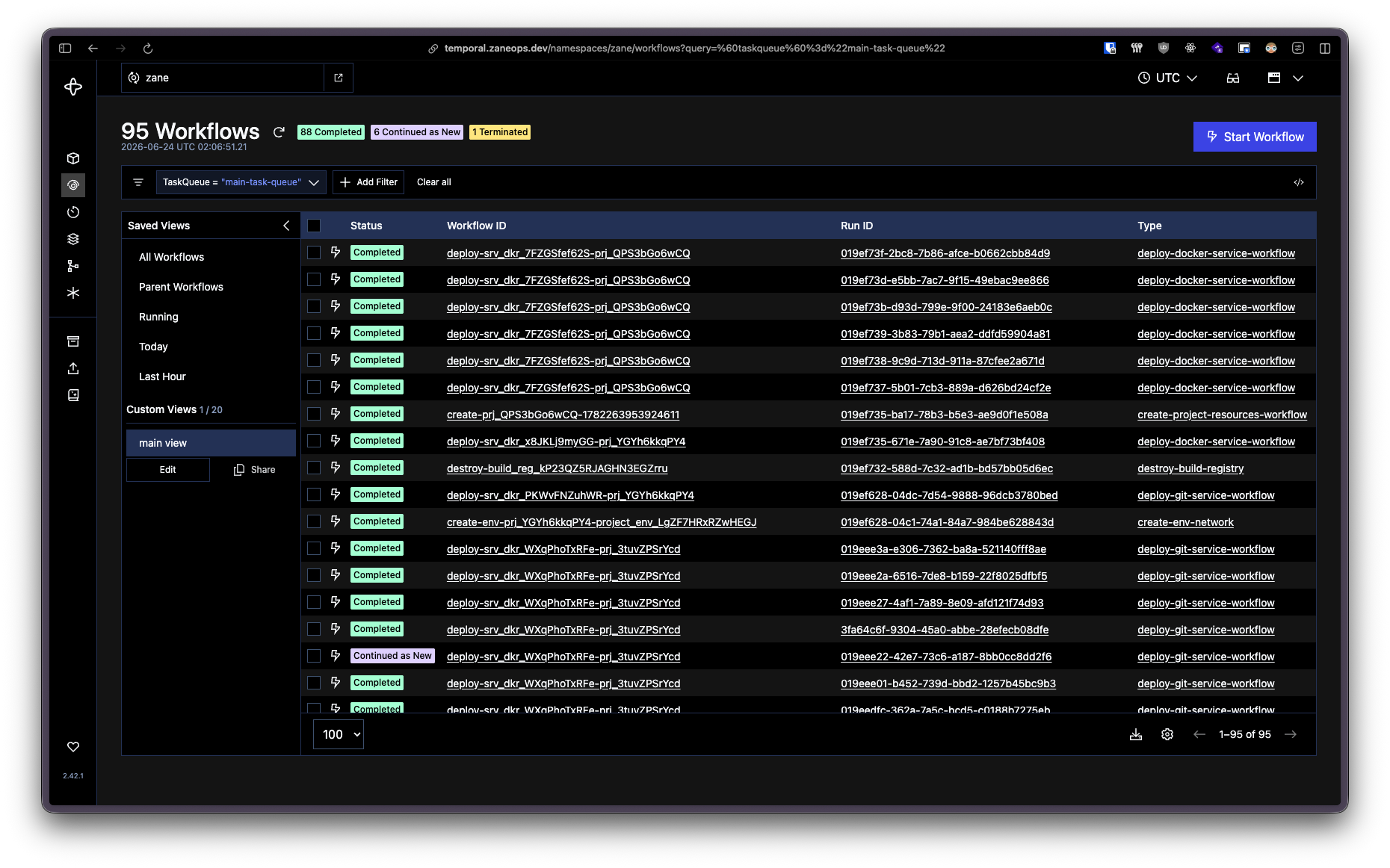 Screenshot of the temporal UI dashboard